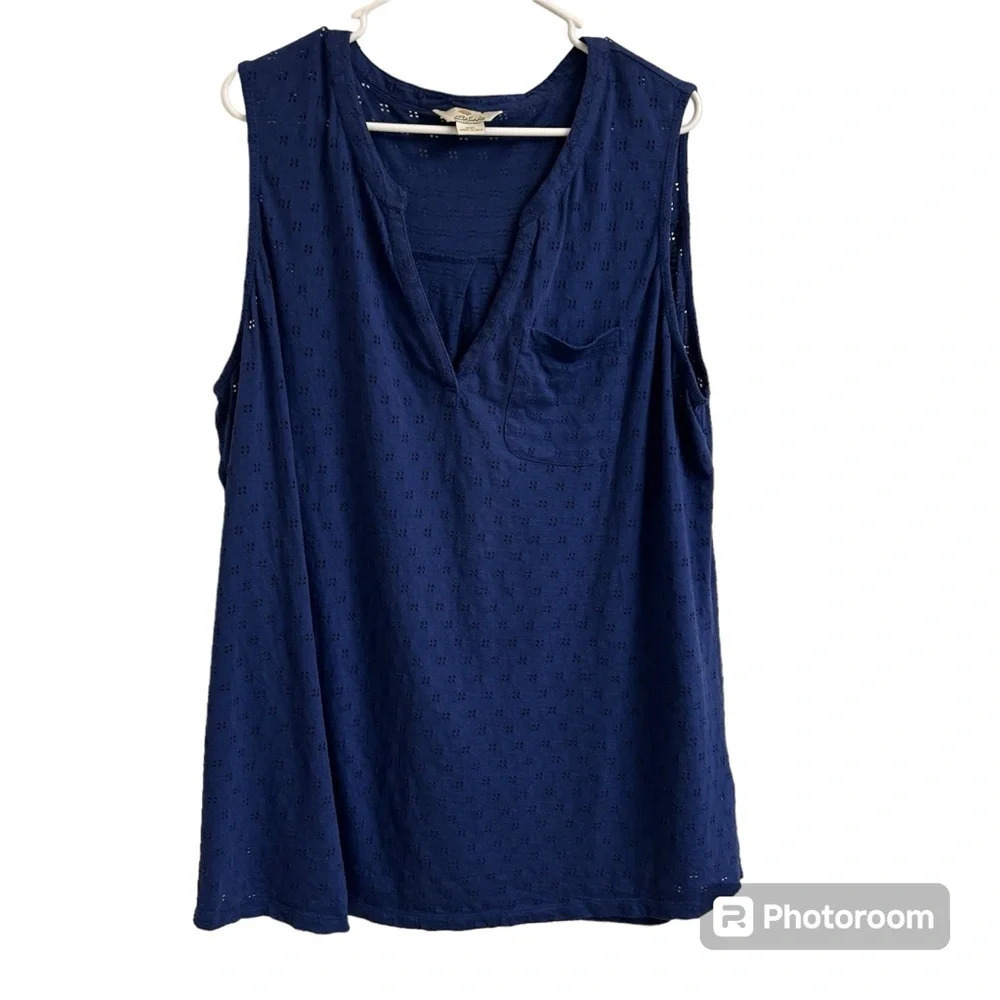 Bob Timberlake Womens XXL Blue Sleeveless Eyelet Blouse Top Boho Casual Light